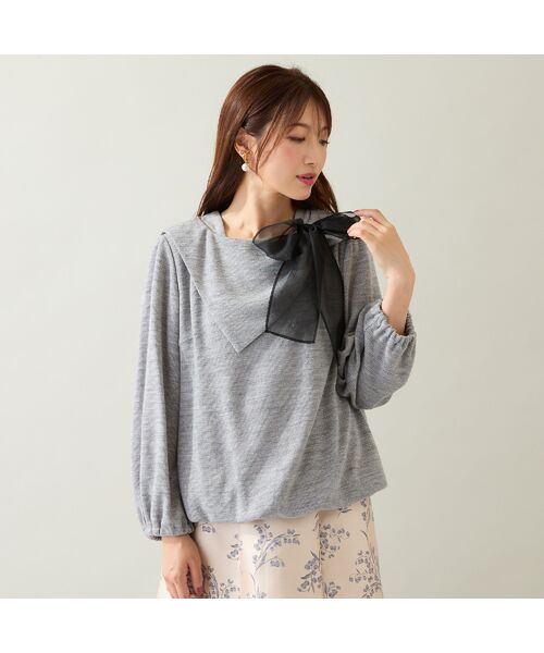 Rose Tiara / ローズティアラ カットソー | ビッグカラーリボンカットソー(グレー)
