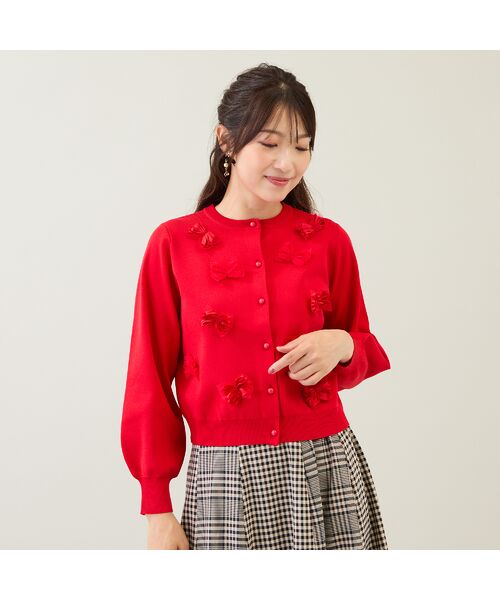 Rose Tiara / ローズティアラ ニット・セーター | リボンニットカーディガン(レッド)