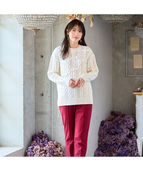 Rose Tiara / ローズティアラ ニット・セーター | リボン×ケーブル編みニットプルオーバー | 詳細1
