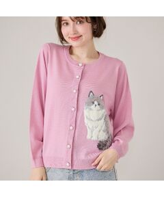 ねこ刺繍ニットカーディガン