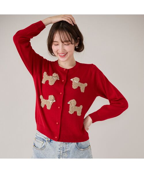 Rose Tiara/ローズティアラ プードルニットカーディガン レッド 38 Rose Tiara/ローズティアラ プードルニットカーディガン レッド 38
