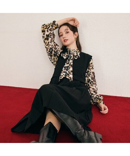 Rose Tiara/ローズティアラ トラッド風プリーツワンピース ブラック 42