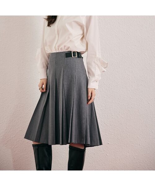 Rose Tiara / ローズティアラ ミニ・ひざ丈スカート | ボックスプリーツ合皮ベルト付きスカート | 詳細1