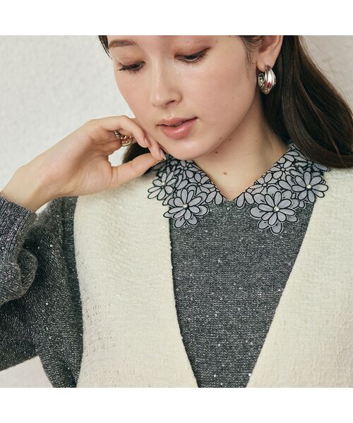 Rose Tiara / ローズティアラ ニット・セーター | フラワーモチーフ襟付きニット | 詳細4