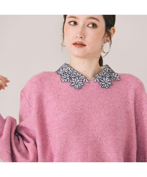 Rose Tiara / ローズティアラ ニット・セーター | フラワーモチーフ襟付きニット | 詳細6