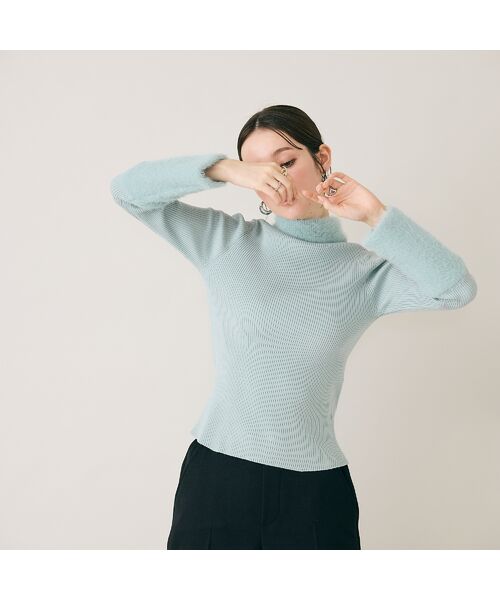 Rose Tiara/ローズティアラ シャギーMIXリブニットプルオーバー ブルー 38