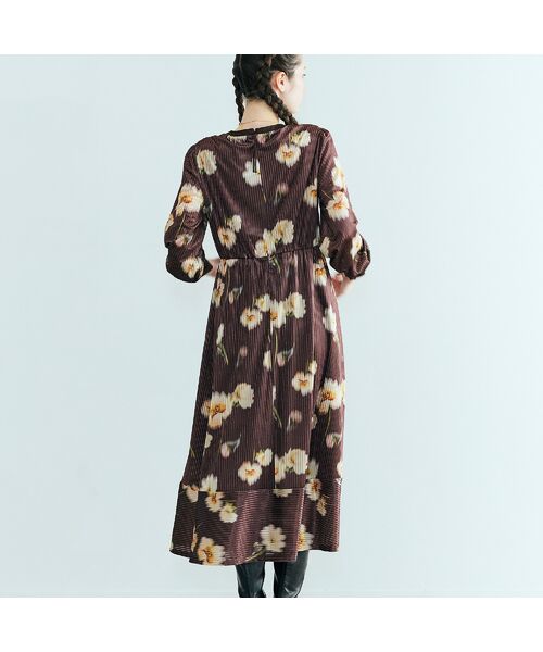 Rose Tiara / ローズティアラ ミニ丈・ひざ丈ワンピース | ストライプベロアフラワープリントワンピース | 詳細2