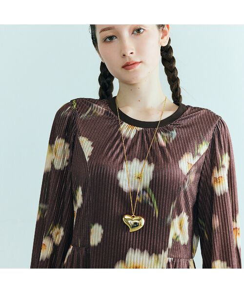 Rose Tiara / ローズティアラ ミニ丈・ひざ丈ワンピース | ストライプベロアフラワープリントワンピース | 詳細4