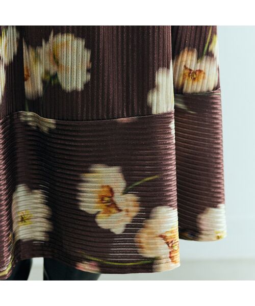 Rose Tiara / ローズティアラ ミニ丈・ひざ丈ワンピース | ストライプベロアフラワープリントワンピース | 詳細6