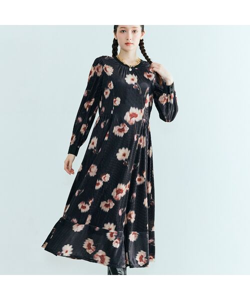 Rose Tiara / ローズティアラ ミニ丈・ひざ丈ワンピース | ストライプベロアフラワープリントワンピース | 詳細8