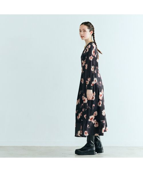 Rose Tiara / ローズティアラ ミニ丈・ひざ丈ワンピース | ストライプベロアフラワープリントワンピース | 詳細9