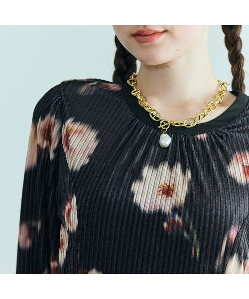 Rose Tiara / ローズティアラ ミニ丈・ひざ丈ワンピース | ストライプベロアフラワープリントワンピース | 詳細11