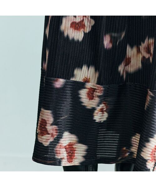 Rose Tiara / ローズティアラ ミニ丈・ひざ丈ワンピース | ストライプベロアフラワープリントワンピース | 詳細13