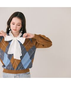 Rose Tiara / ローズティアラ ニット・セーター | アーガイルリボンタイ付きニットプルオーバー