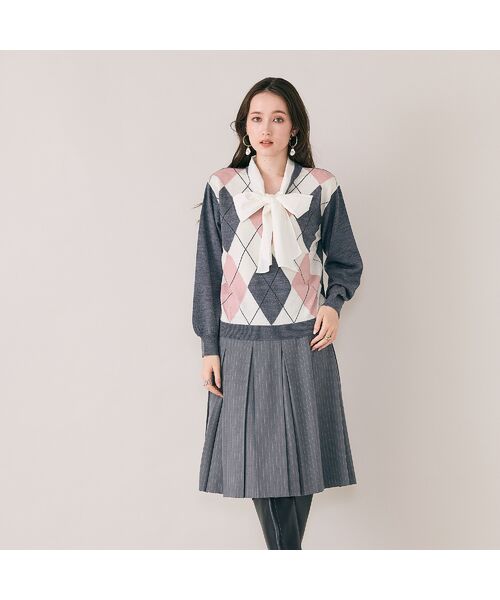 Rose Tiara / ローズティアラ ニット・セーター | アーガイルリボンタイ付きニットプルオーバー | 詳細1