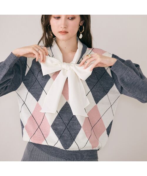 Rose Tiara / ローズティアラ ニット・セーター | アーガイルリボンタイ付きニットプルオーバー | 詳細5