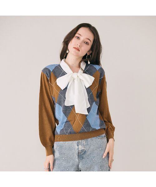 Rose Tiara / ローズティアラ ニット・セーター | アーガイルリボンタイ付きニットプルオーバー | 詳細10