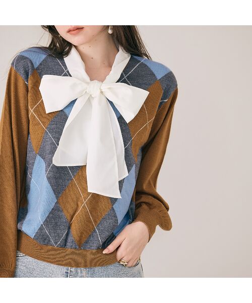 Rose Tiara / ローズティアラ ニット・セーター | アーガイルリボンタイ付きニットプルオーバー | 詳細11