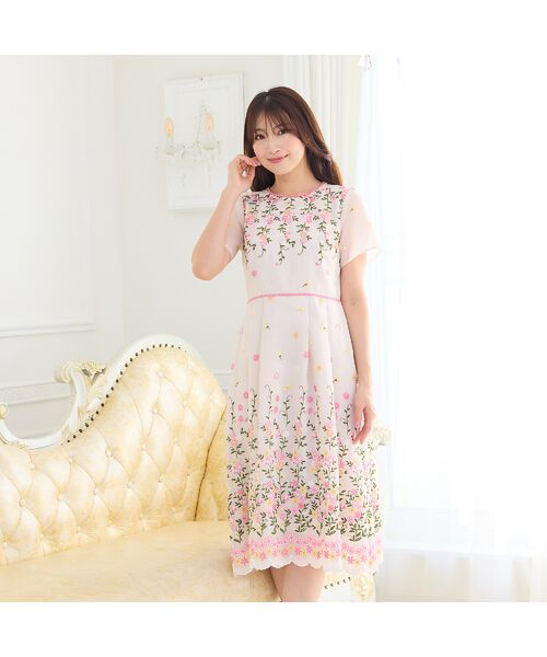 Rose Tiara / ローズティアラ ミニ丈・ひざ丈ワンピース | オーガンジー吹上刺繍ワンピース | 詳細2