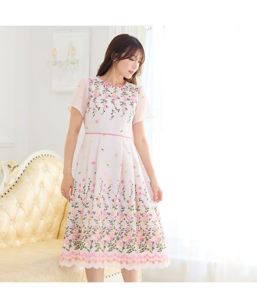 Rose Tiara / ローズティアラ ミニ丈・ひざ丈ワンピース | オーガンジー吹上刺繍ワンピース | 詳細4