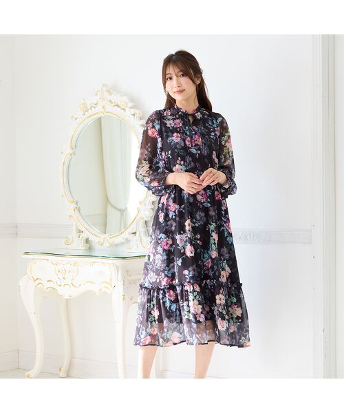 Rose Tiara / ローズティアラ ミニ丈・ひざ丈ワンピース | シフォンプリントワンピース | 詳細1