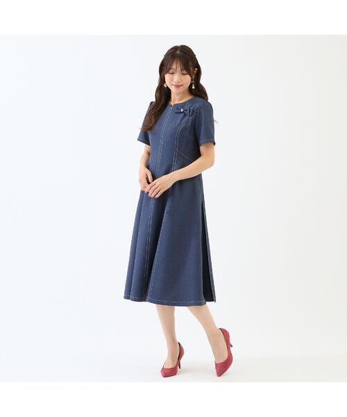 Rose Tiara / ローズティアラ ミニ丈・ひざ丈ワンピース | 【イージーケア/伸縮性◎】デニムライクワンピース | 詳細1