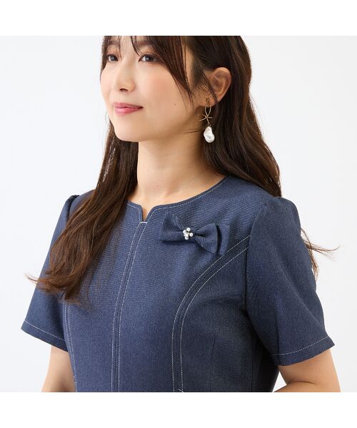 Rose Tiara / ローズティアラ ミニ丈・ひざ丈ワンピース | 【イージーケア/伸縮性◎】デニムライクワンピース | 詳細4