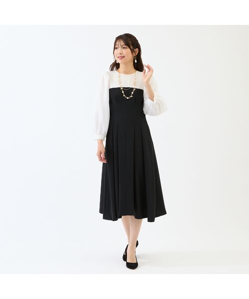 Rose Tiara / ローズティアラ ミニ丈・ひざ丈ワンピース | 【接触冷感/シワになりにくい】配色切替プリーツワンピース | 詳細1