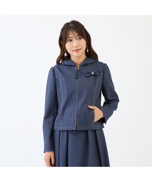 Rose Tiara / ローズティアラ その他アウター | 【イージーケア/伸縮性◎】デニムライクフード付きジャケット（ダークブルー）