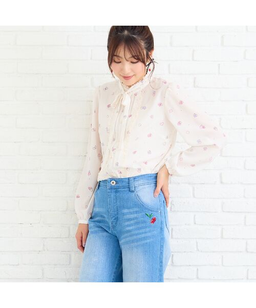 Rose Tiara / ローズティアラ シャツ・ブラウス | ハートプリントリボンタイブラウス（ベージュ）
