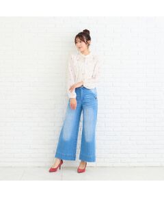 Rose Tiara / ローズティアラ デニムパンツ | ワンポイント刺繍ワイドデニムパンツ