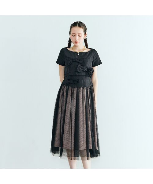 Rose Tiara / ローズティアラ ミニ丈・ひざ丈ワンピース | タフタリボンチュールドッキングワンピース | 詳細9