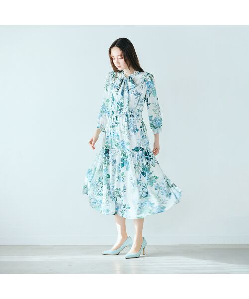Rose Tiara / ローズティアラ ミニ丈・ひざ丈ワンピース | アジサイプリントワンピース | 詳細1