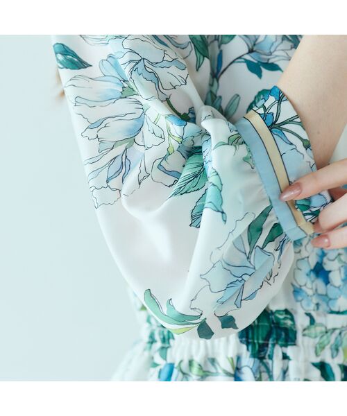 Rose Tiara / ローズティアラ ミニ丈・ひざ丈ワンピース | アジサイプリントワンピース | 詳細8