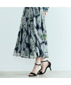 Rose Tiara / ローズティアラ ミニ・ひざ丈スカート | フラワーフレームプリントプリーツスカート