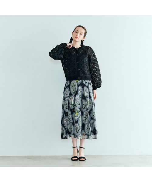 Rose Tiara / ローズティアラ ミニ・ひざ丈スカート | フラワーフレームプリントプリーツスカート | 詳細7