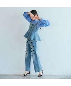 Rose Tiara / ローズティアラ デニムパンツ | ビジュー付きブーツカットデニム
