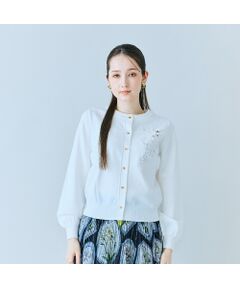 Rose Tiara / ローズティアラ ニット・セーター | フラワーレースはめ込みニットカーディガン