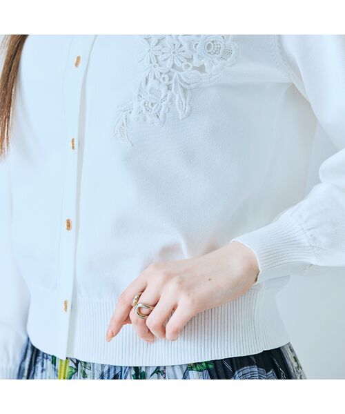 Rose Tiara / ローズティアラ ニット・セーター | フラワーレースはめ込みニットカーディガン | 詳細3