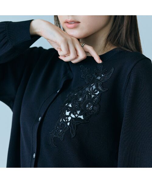 Rose Tiara / ローズティアラ ニット・セーター | フラワーレースはめ込みニットカーディガン | 詳細5
