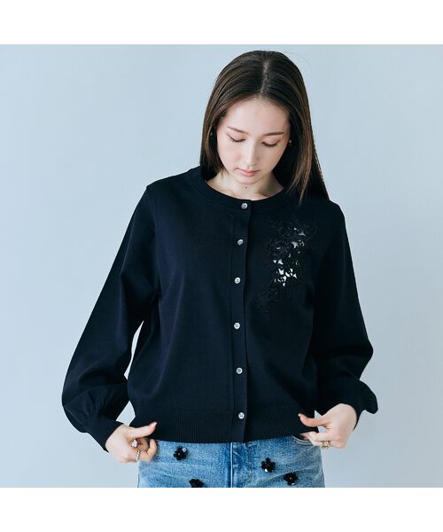 Rose Tiara / ローズティアラ ニット・セーター | フラワーレースはめ込みニットカーディガン | 詳細6