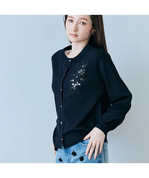 Rose Tiara / ローズティアラ ニット・セーター | フラワーレースはめ込みニットカーディガン | 詳細7