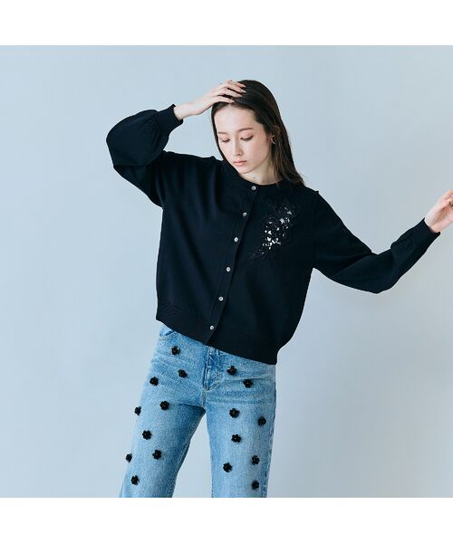 Rose Tiara / ローズティアラ ニット・セーター | フラワーレースはめ込みニットカーディガン | 詳細10