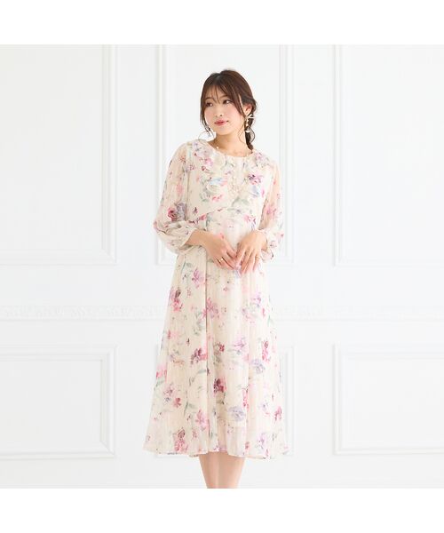 Rose Tiara / ローズティアラ ミニ丈・ひざ丈ワンピース | ラメストライプフラワープリントワンピース | 詳細1