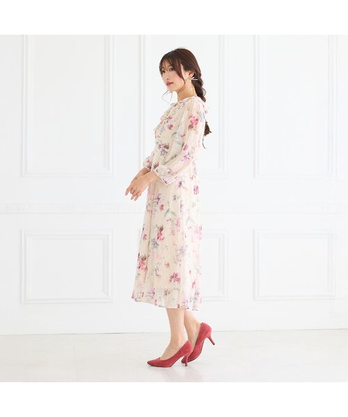 Rose Tiara / ローズティアラ ミニ丈・ひざ丈ワンピース | ラメストライプフラワープリントワンピース | 詳細2