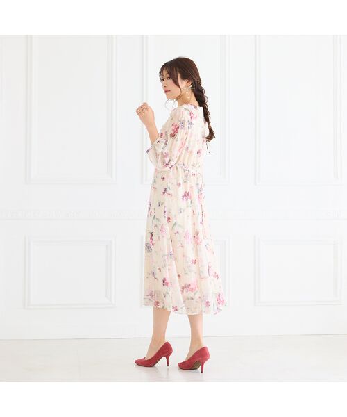 Rose Tiara / ローズティアラ ミニ丈・ひざ丈ワンピース | ラメストライプフラワープリントワンピース | 詳細3