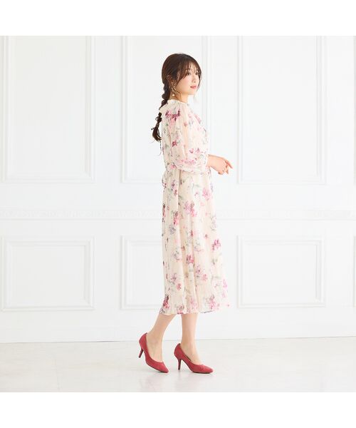 Rose Tiara / ローズティアラ ミニ丈・ひざ丈ワンピース | ラメストライプフラワープリントワンピース | 詳細4