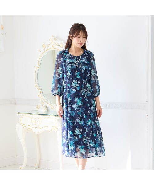 Rose Tiara / ローズティアラ ミニ丈・ひざ丈ワンピース | ラメストライプフラワープリントワンピース | 詳細6