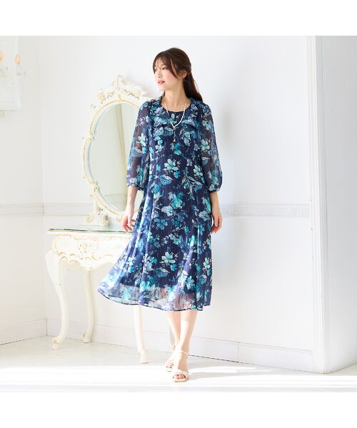 Rose Tiara / ローズティアラ ミニ丈・ひざ丈ワンピース | ラメストライプフラワープリントワンピース | 詳細7