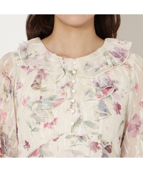 Rose Tiara / ローズティアラ ミニ丈・ひざ丈ワンピース | ラメストライプフラワープリントワンピース | 詳細12